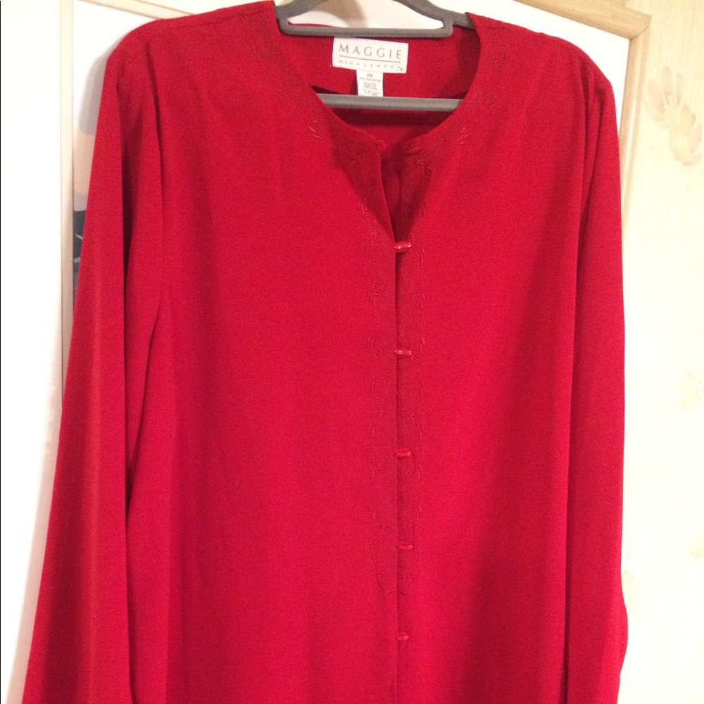 Mcnaughton dressy red button up long sleeve top